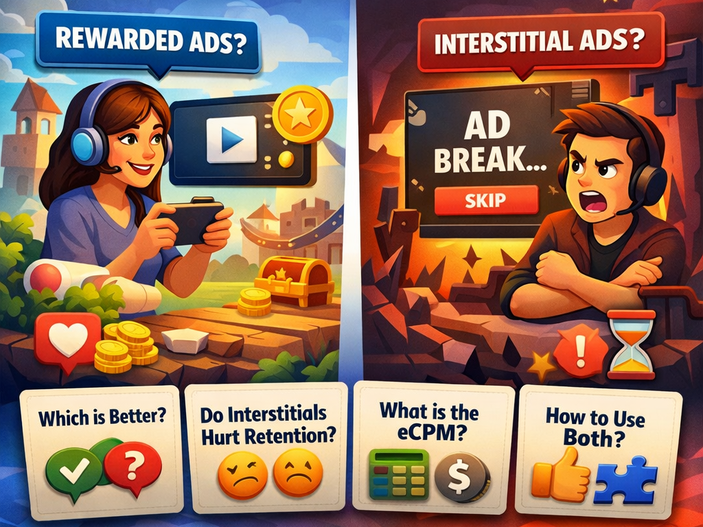 Rewarded Ads vs Interstitials for Web Games: Retention Vs Revenue at Scale